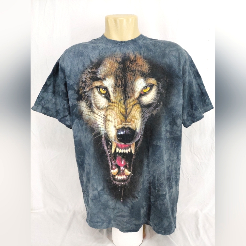 Vintage 90's The Mountain Tie Dye Printed T-Shirt  Wild Wolf,Size:XL
